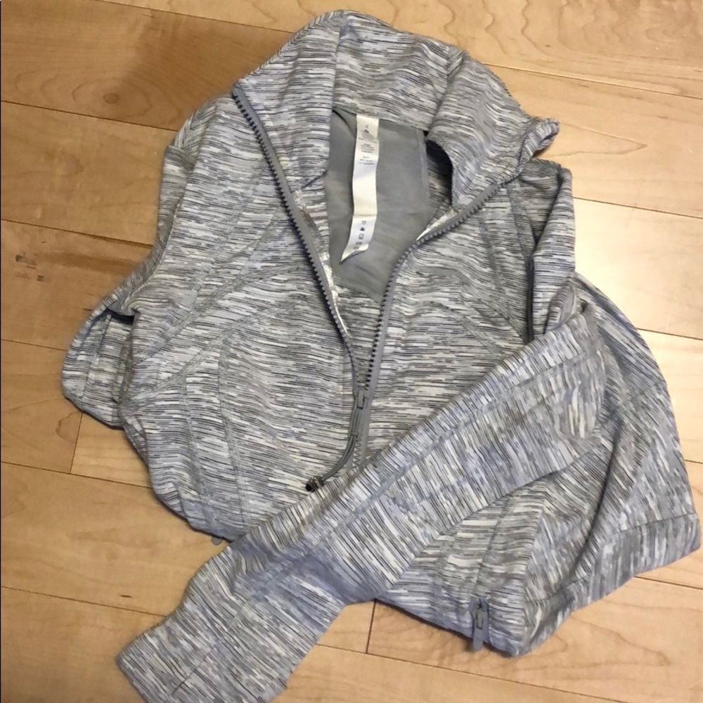 Gray striped & solid black Lululemon jackets